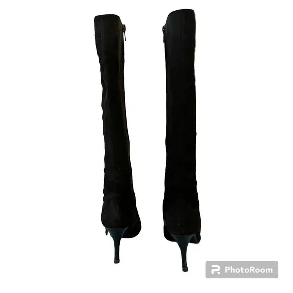 EUC NINE WEST Black Suede Tall Boots Lynol 6.5 M - Picture 10 of 11